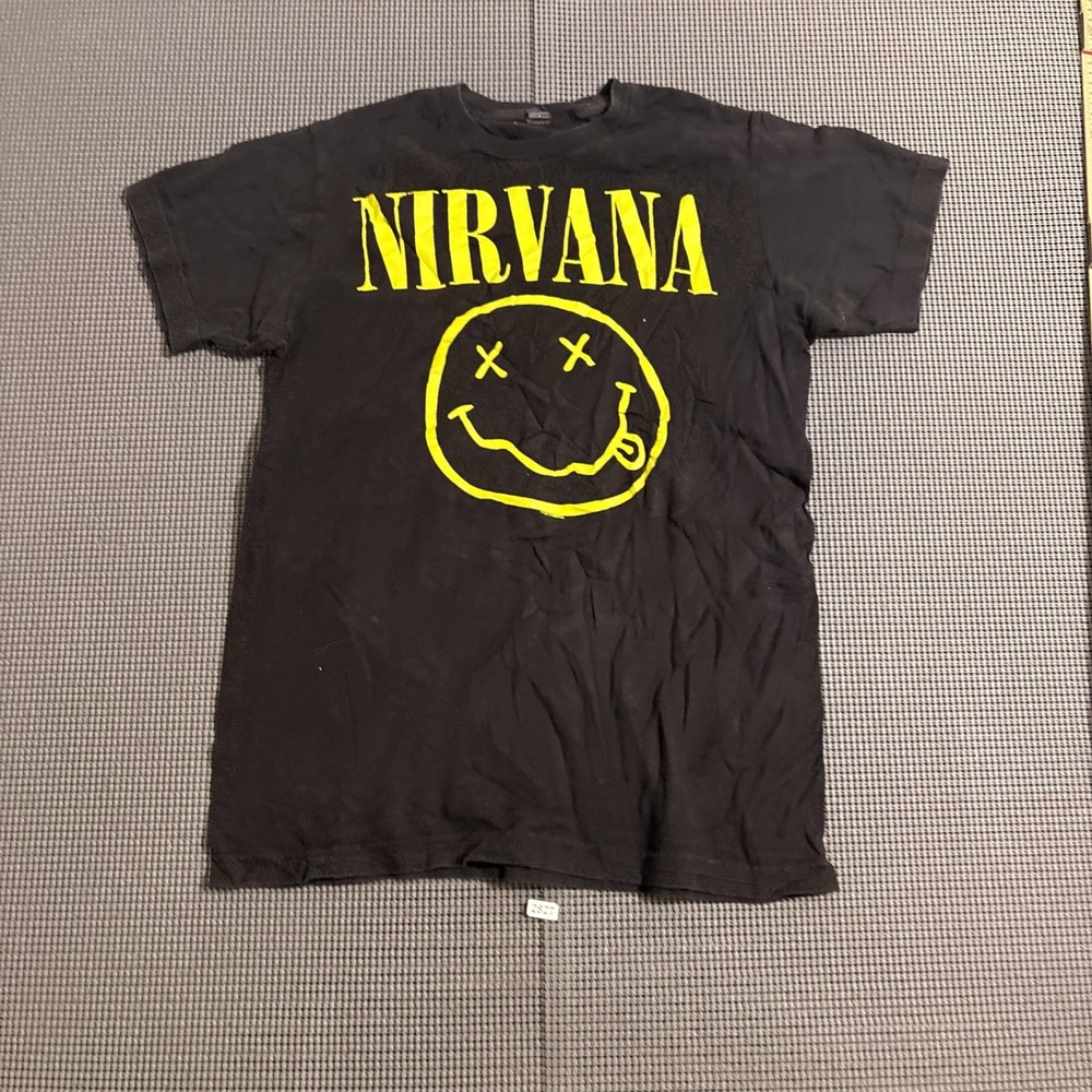Nirvana Smiley Face Logo Graphic T-Shirt Black Yellow Size XS